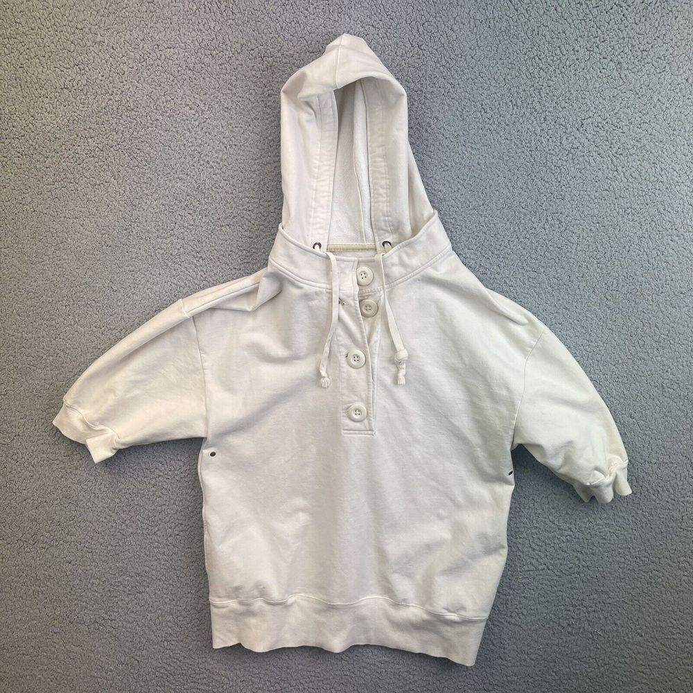 Old Navy Womens Short Sleeve Creme Hoodie Sweatshirt Sz XL With Side Pockets